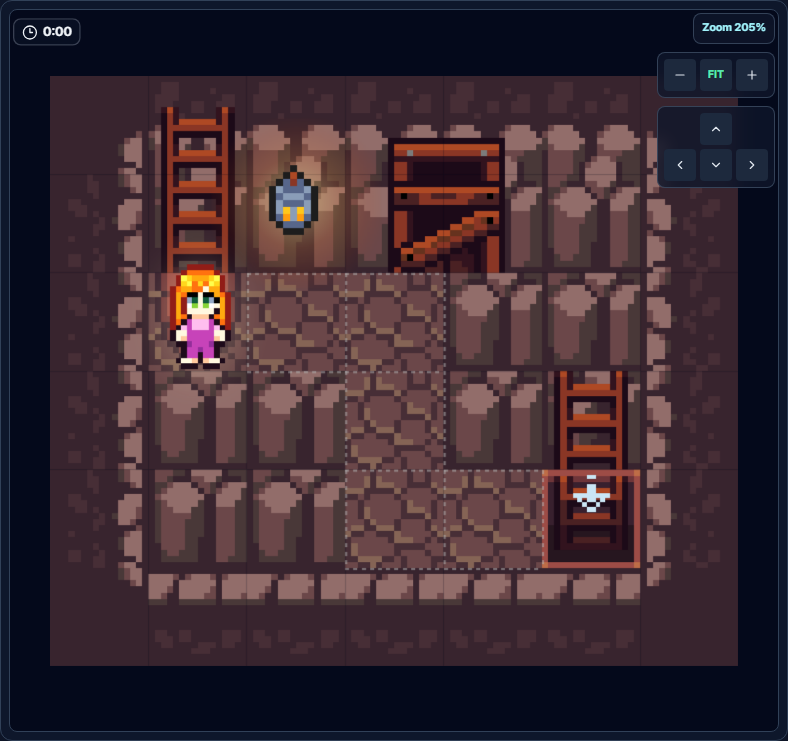 Level 2 Angled Tunnel game screen showing a tunnel that bends downward