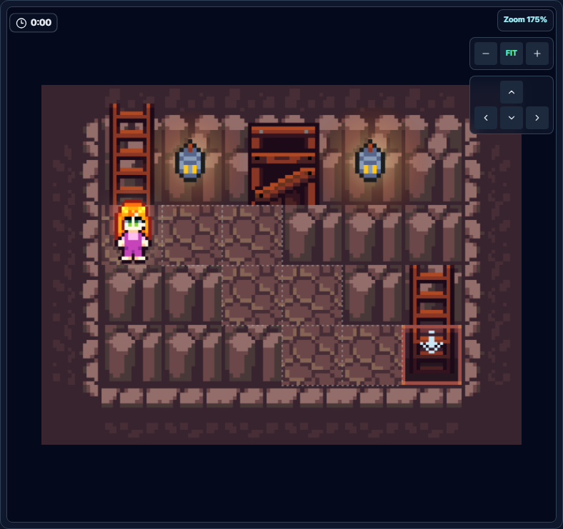 Level 3 Zigzag game screen with a stair-shaped mine tunnel