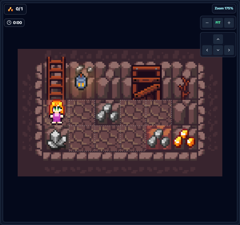 Level 8 Gold Mining game screen with gold ore on hard rock in the lower tunnel