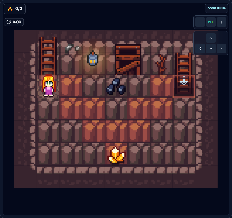 Level 10 Deep Gold game screen with gold ore below and the target ladder in the upper right