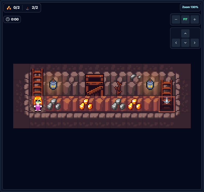 Level 11 game screen with iron and gold ore mixed in a straight tunnel