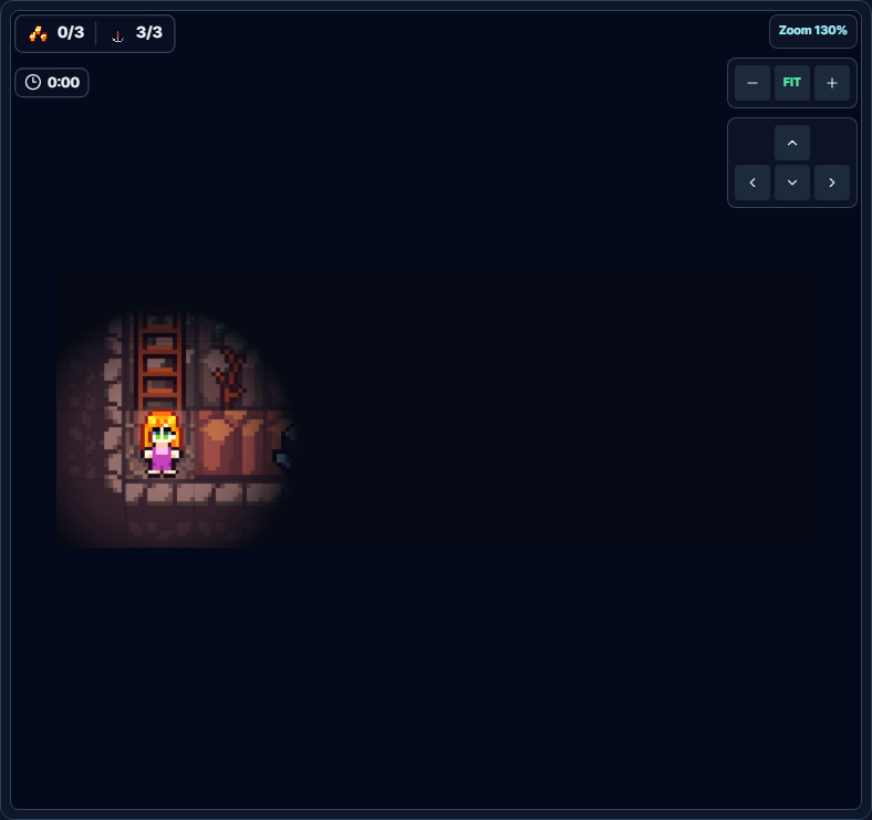 Level 12 Dark Mining 1 game screen with only the area around the miner illuminated in a dark tunnel